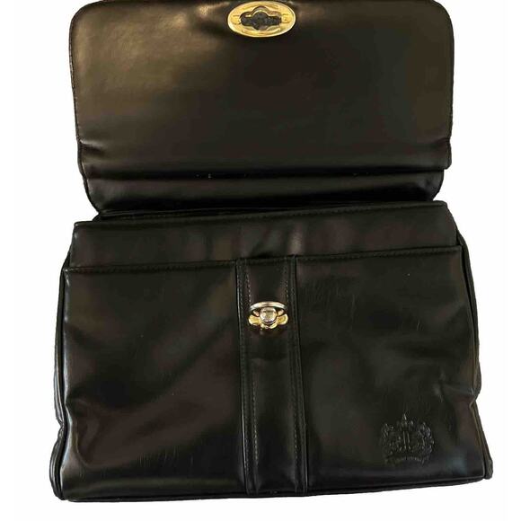 EUC HATO HASI Bag Black Leather 3 Main Compartment Bag Purse+ Shoulder Strap - Picture 2 of 6